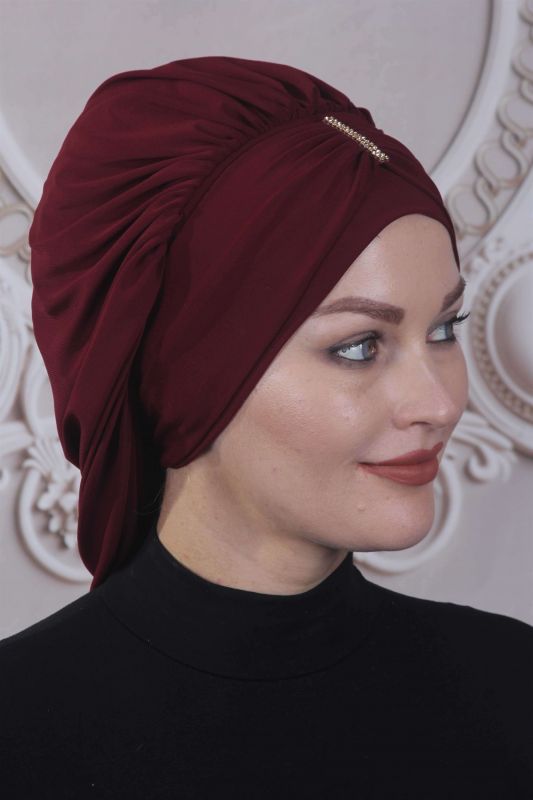 Dökümlü Taşlı Hazır Bone Bordo - 2