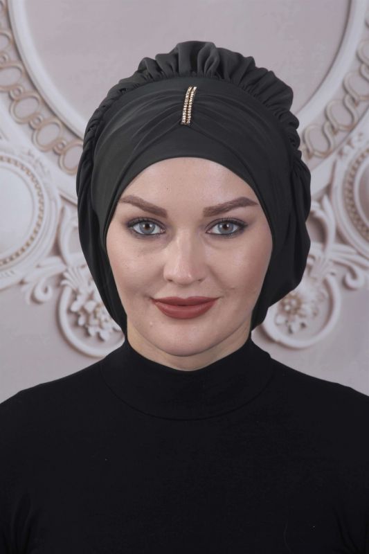 Dökümlü Taşlı Hazır Bone Haki - 1