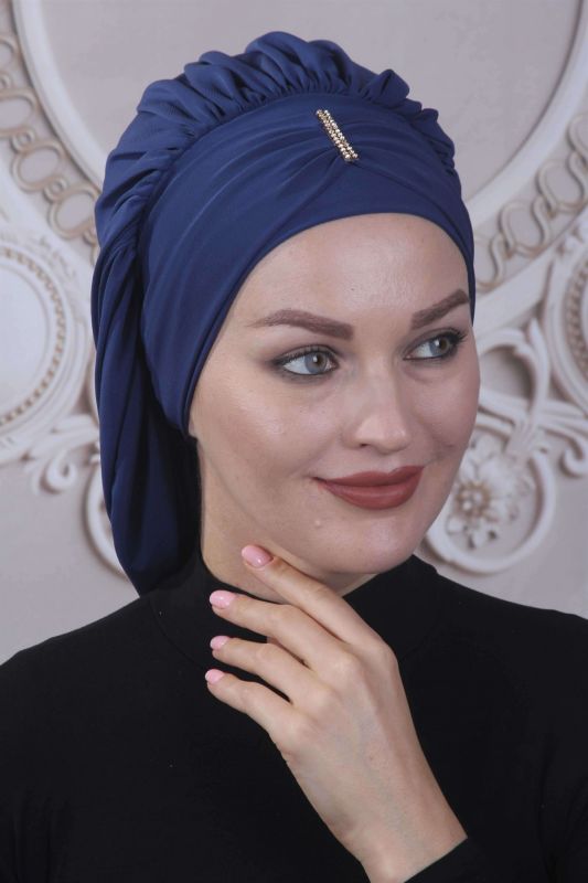 Dökümlü Taşlı Hazır Bone İndigo - 1