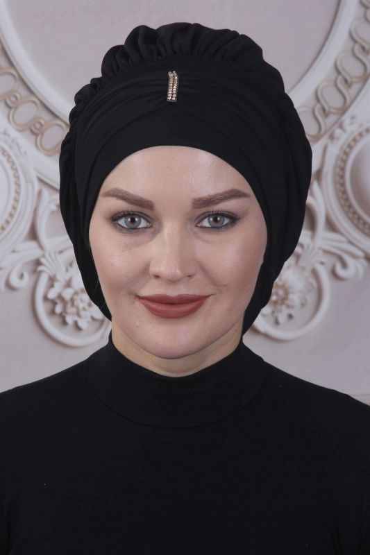Dökümlü Taşlı Hazır Bone Siyah - 1