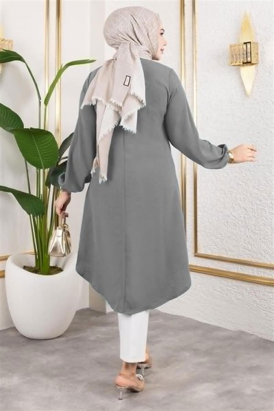 Düğme Detaylı Aerobin Tunik AÇIK GRİ - Thumbnail