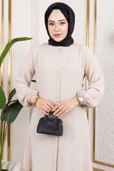 Düğme Detaylı Aerobin Tunik BEJ - Thumbnail