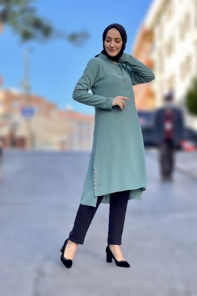 Moda Çizgi Desenli Tunik - Thumbnail