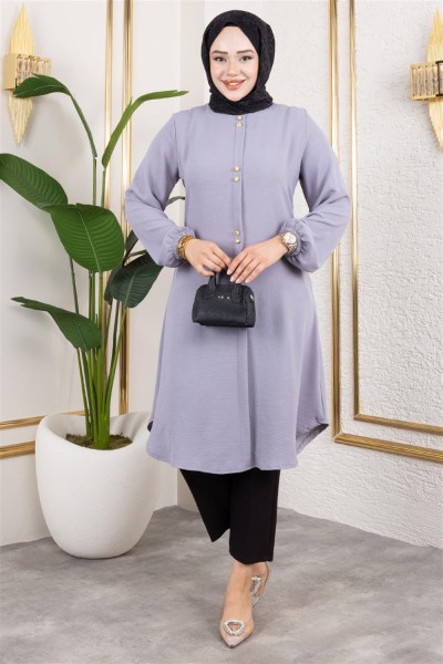 Düğme Detaylı Aerobin Tunik GRİ - Thumbnail