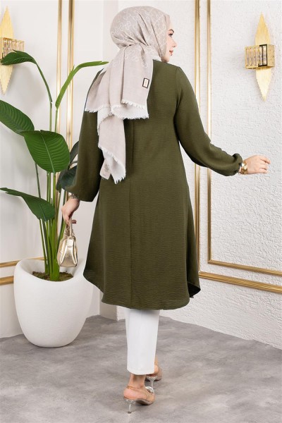 Düğme Detaylı Aerobin Tunik HAKİ - Thumbnail