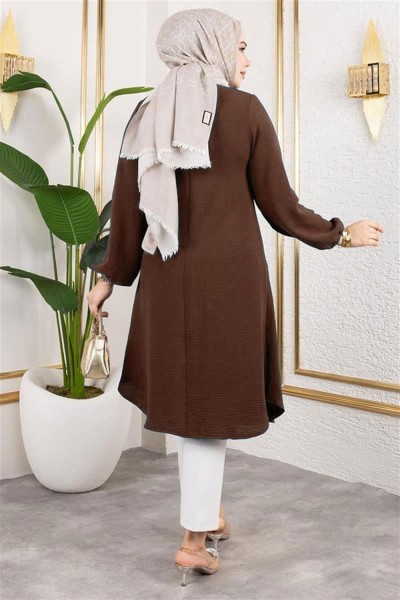 Düğme Detaylı Aerobin Tunik KAHVERENGİ - Thumbnail