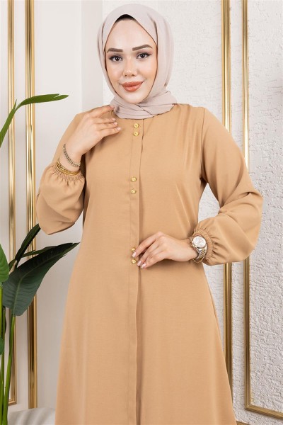 Düğme Detaylı Aerobin Tunik KOYU VİZON - Thumbnail