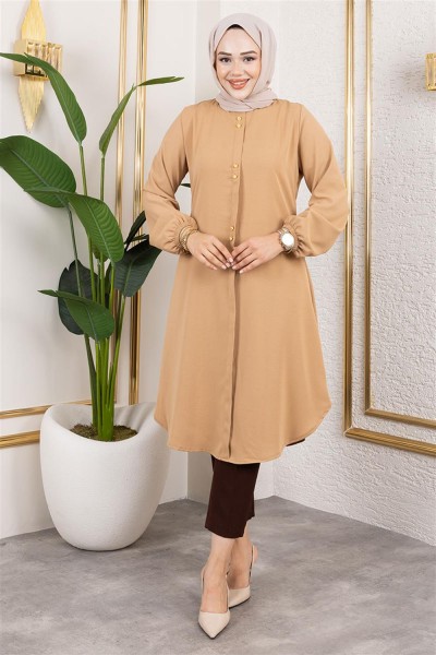 Düğme Detaylı Aerobin Tunik KOYU VİZON - Thumbnail