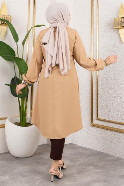 Düğme Detaylı Aerobin Tunik KOYU VİZON - Thumbnail