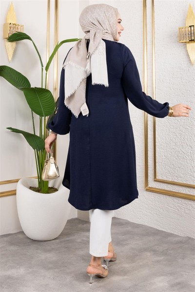 Düğme Detaylı Aerobin Tunik LACİVERT - Thumbnail