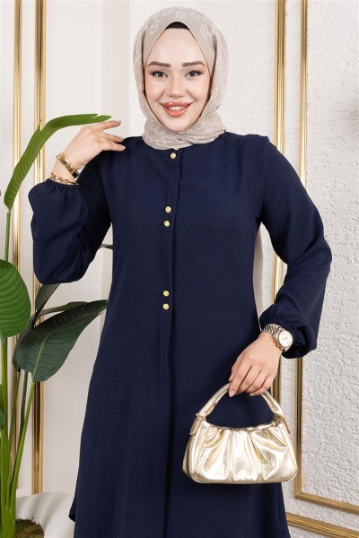 Düğme Detaylı Aerobin Tunik LACİVERT - Thumbnail