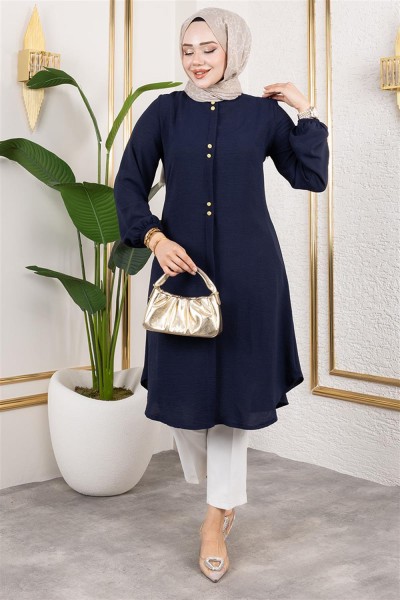 Düğme Detaylı Aerobin Tunik LACİVERT - Thumbnail