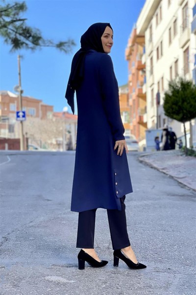 Düğme Detaylı Aerobin Tunik LACİVERT - Thumbnail