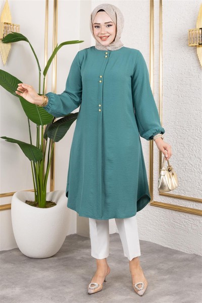 Düğme Detaylı Aerobin Tunik MİNT - Thumbnail