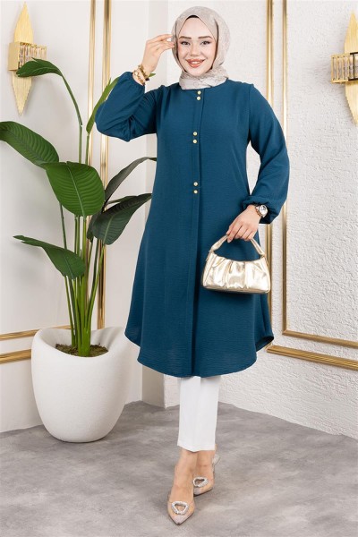 Düğme Detaylı Aerobin Tunik PETROL - Thumbnail