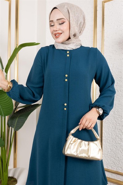 Düğme Detaylı Aerobin Tunik PETROL - Thumbnail