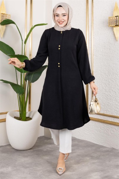 Düğme Detaylı Aerobin Tunik SİYAH - Thumbnail