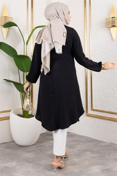 Düğme Detaylı Aerobin Tunik SİYAH - Thumbnail