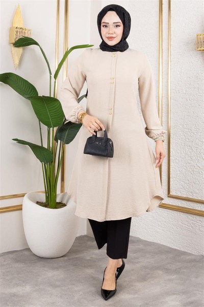 Düğme Detaylı Aerobin Tunik VİZON - Thumbnail