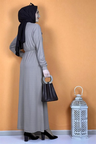 Düğme Detaylı Elbise Vizon - Thumbnail