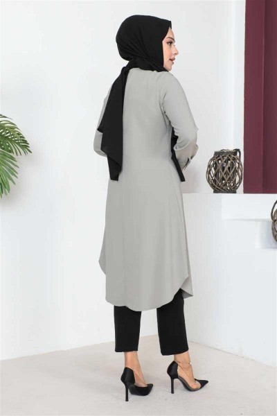 Düğme Detaylı Tesettür Tunik GRİ - Thumbnail