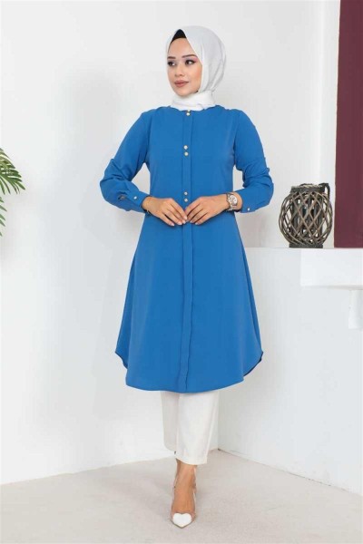 Düğme Detaylı Tesettür Tunik İNDİGO - Thumbnail