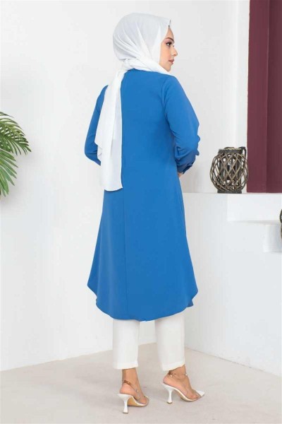 Düğme Detaylı Tesettür Tunik İNDİGO - Thumbnail