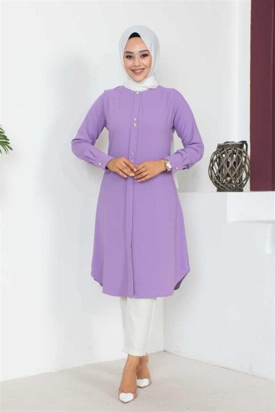 Düğme Detaylı Tesettür Tunik LİLA - Thumbnail