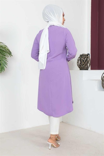 Düğme Detaylı Tesettür Tunik LİLA - Thumbnail