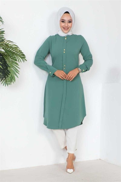 Düğme Detaylı Tesettür Tunik MİNT - Thumbnail