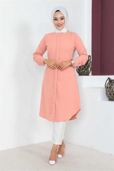 Düğme Detaylı Tesettür Tunik PUDRA - Thumbnail