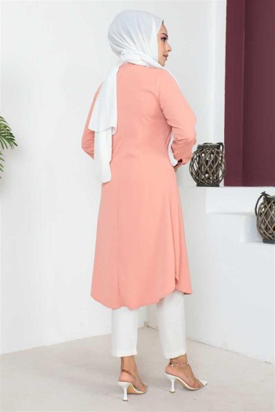Düğme Detaylı Tesettür Tunik PUDRA - Thumbnail