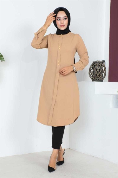 SGS - Düğme Detaylı Tesettür Tunik VİZON