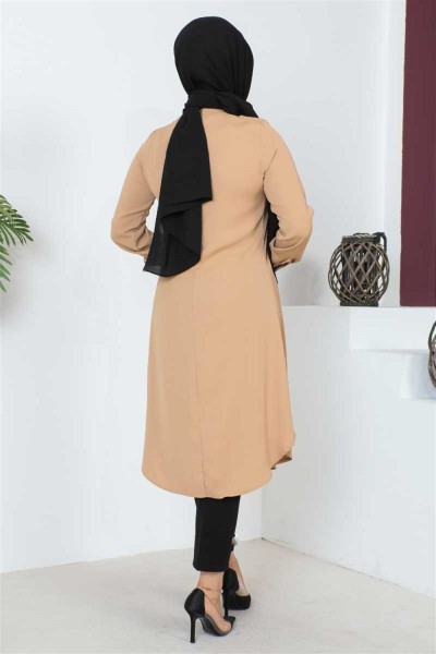 Düğme Detaylı Tesettür Tunik VİZON - Thumbnail