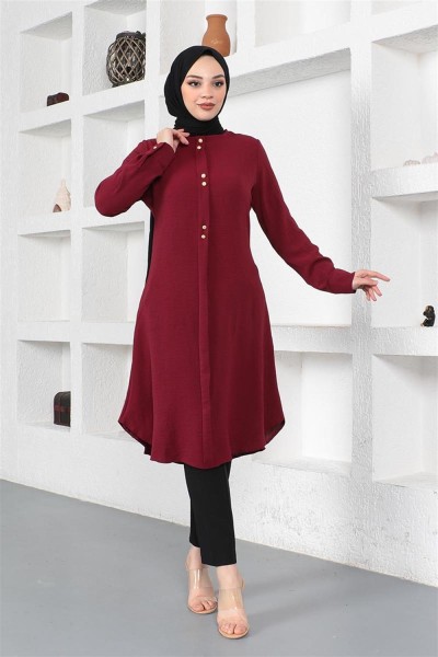 BGM - Düğme Detaylı Tunik VİŞNE