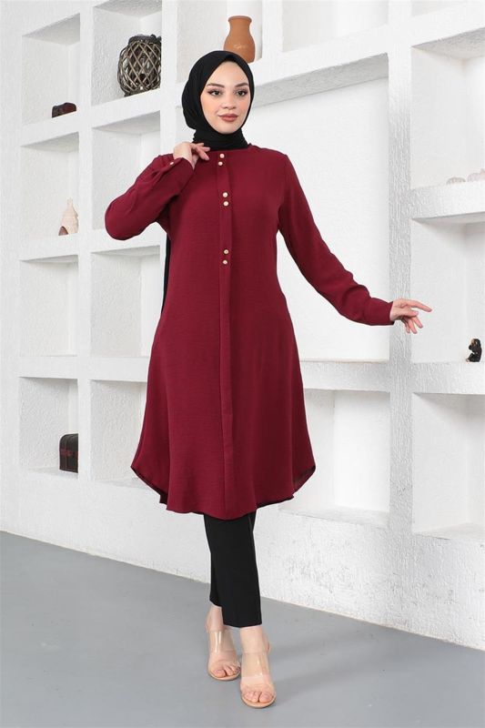 Düğme Detaylı Tunik VİŞNE - 1