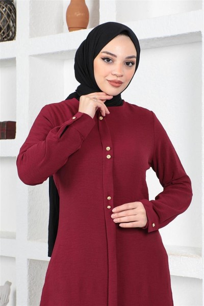 Düğme Detaylı Tunik VİŞNE - Thumbnail