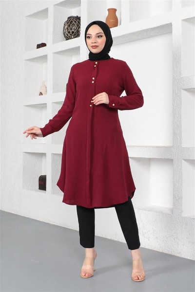 Düğme Detaylı Tunik VİŞNE - Thumbnail