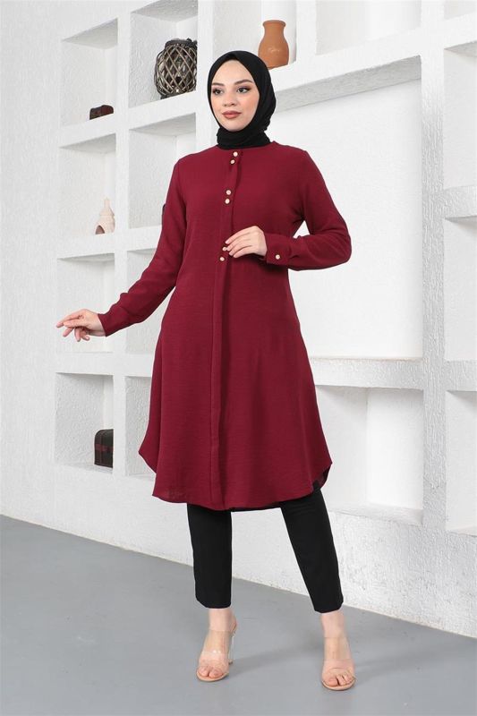 Düğme Detaylı Tunik VİŞNE - 3