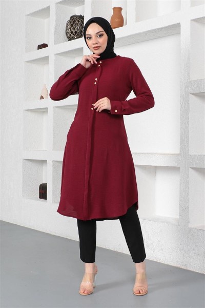 Düğme Detaylı Tunik VİŞNE - Thumbnail