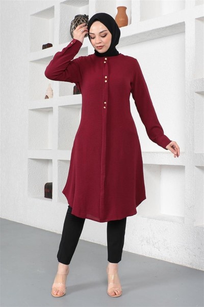 Düğme Detaylı Tunik VİŞNE - Thumbnail