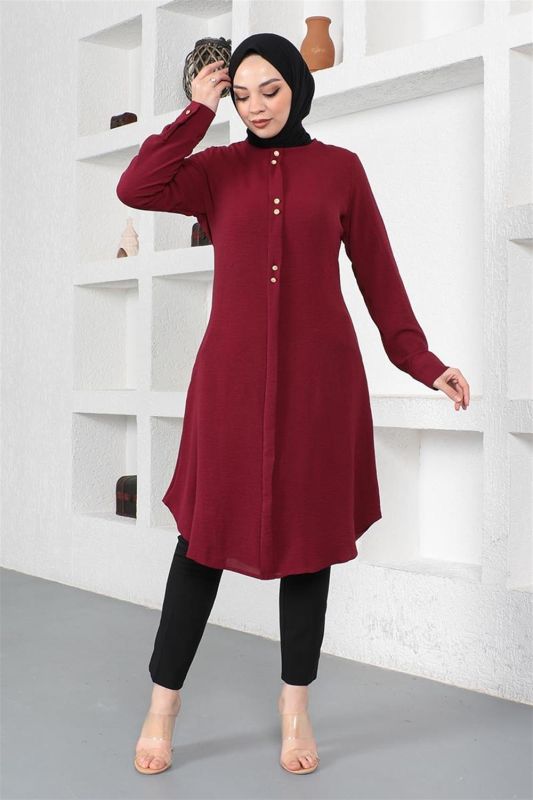 Düğme Detaylı Tunik VİŞNE - 5