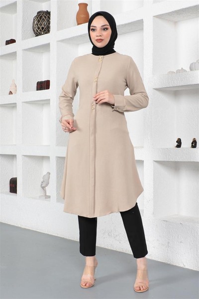 Düğme Detaylı Tunik VİZON - Thumbnail