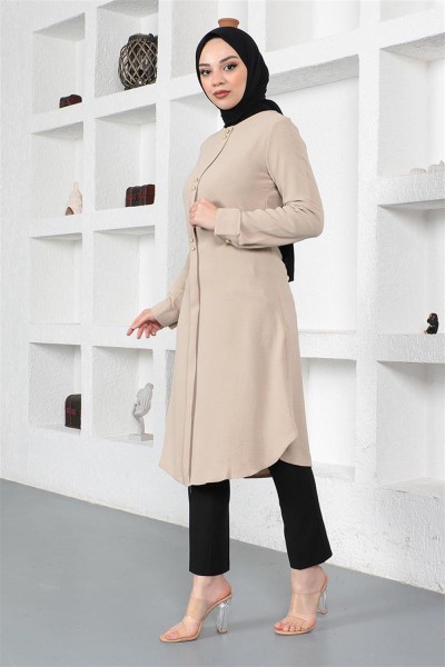 Düğme Detaylı Tunik VİZON - Thumbnail