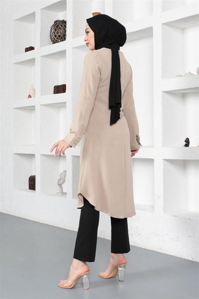 Düğme Detaylı Tunik VİZON - Thumbnail