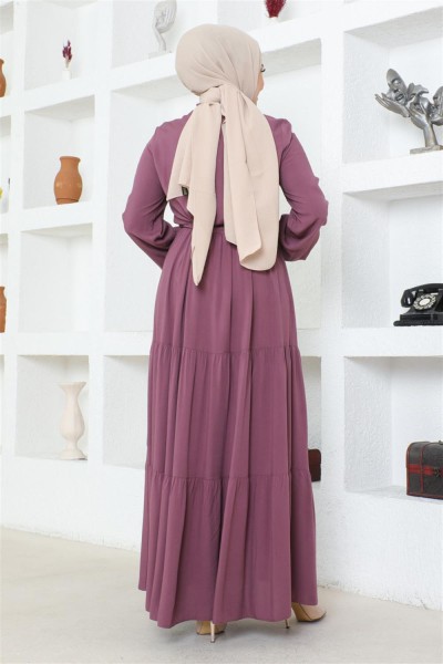 Düğme Detaylı Viskon Elbise MÜRDÜM - Thumbnail