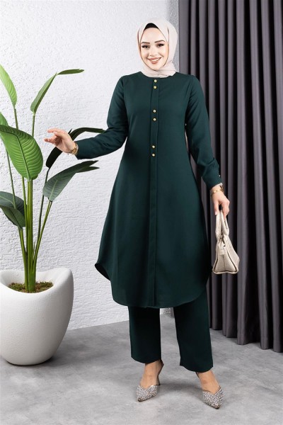 Düğmeli İkili Takım ZÜMRÜT YEŞİLİ - Thumbnail