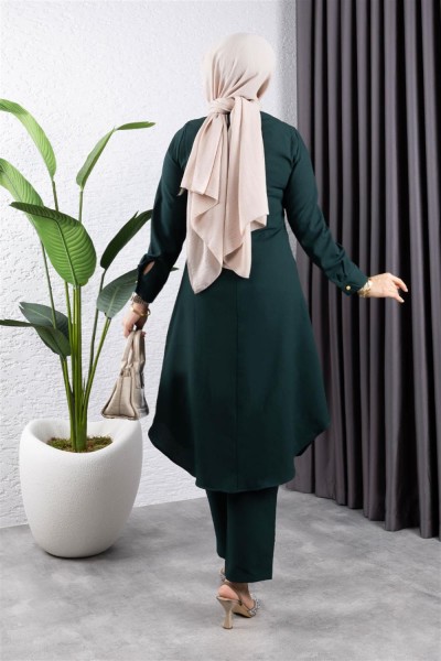 Düğmeli İkili Takım ZÜMRÜT YEŞİLİ - Thumbnail