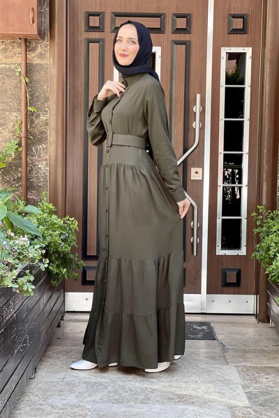 SGS - Düğmeli Tesettür Elbise HAKİ
