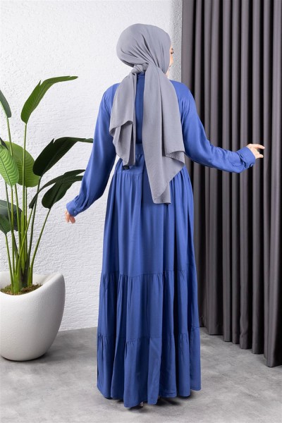 Düğmeli Tesettür Elbise İNDİGO - Thumbnail